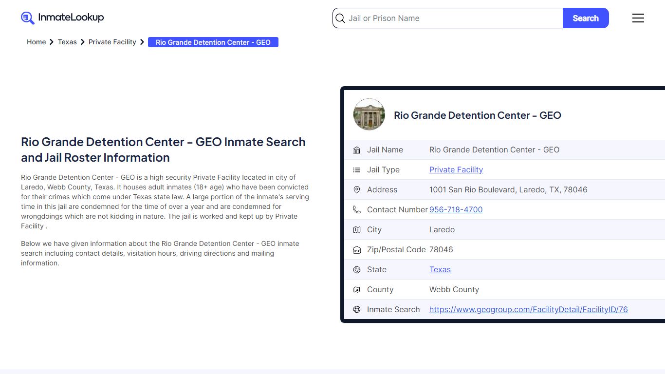 Rio Grande Detention Center - GEO Inmate Search, Jail ... - Inmate Lookup